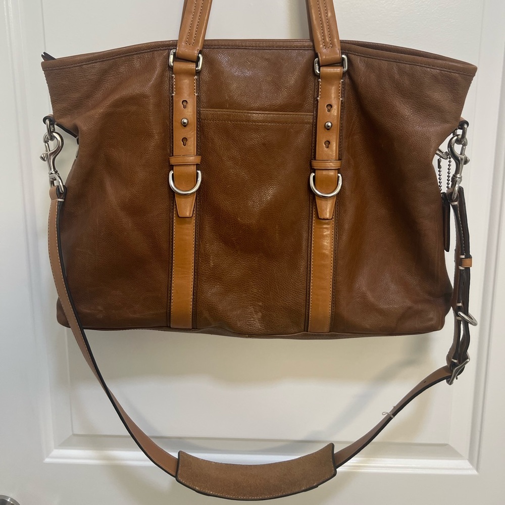 Coach Tan Leather Shoulder Tote Weekend Travel Bag